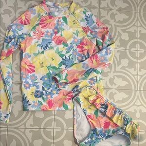 Floral Long Sleeve Kids Swim Set